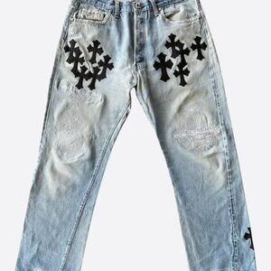 Chrome Hearts Levis Blue & Black Cross Patch Jeans